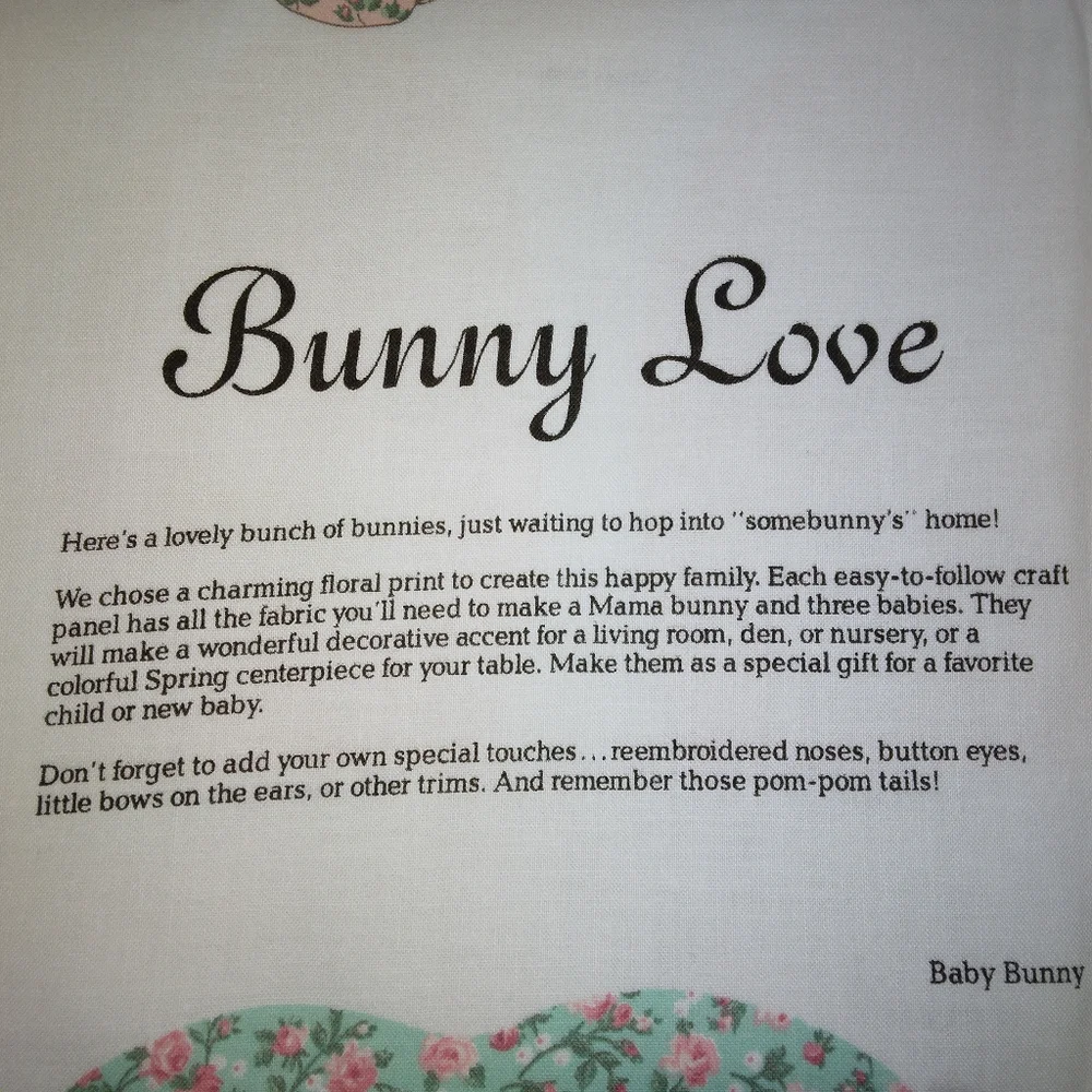 FABRIC Calico Bunny Love Fabric Panel Makrd Mother Bunny Rabbit And 3 Babies